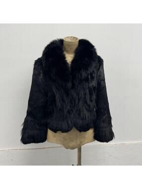 Vintage Black Rabbit & Fox Fur Coat Afghan Penny Lane Cropped Jacket